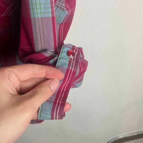 Bit and Bridle Women's Size L Pearl Snap Western Shirt Plaid Pink Embroidered - Picture 2 of 7